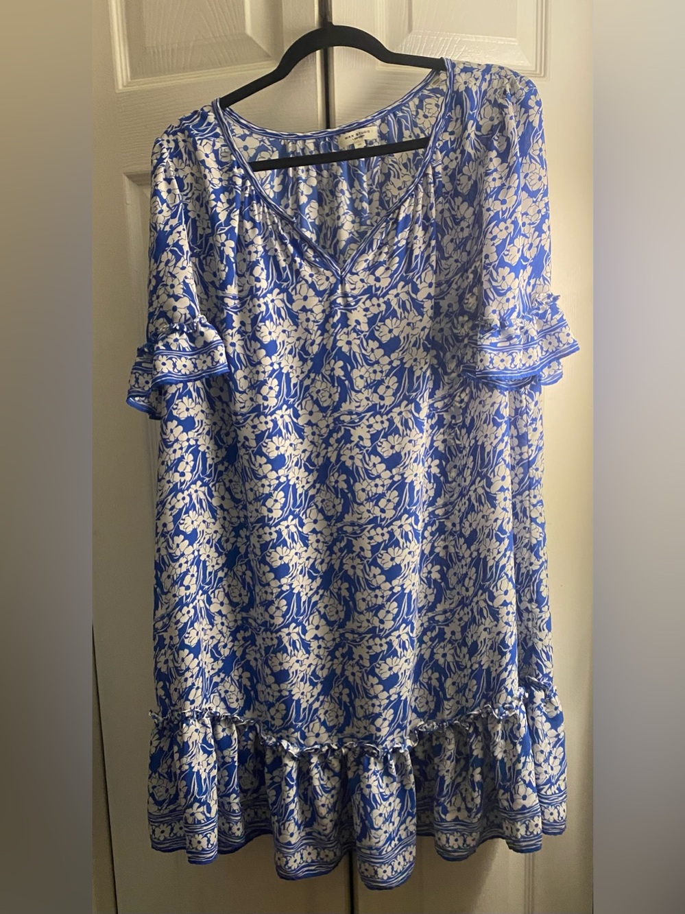 Max Studio Blue and White Floral Ruffled Dress